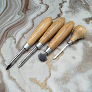 4 Piece Jewelry Burnisher Set –Wood Handle Steel Tools – Goldsmith Finishing Kit