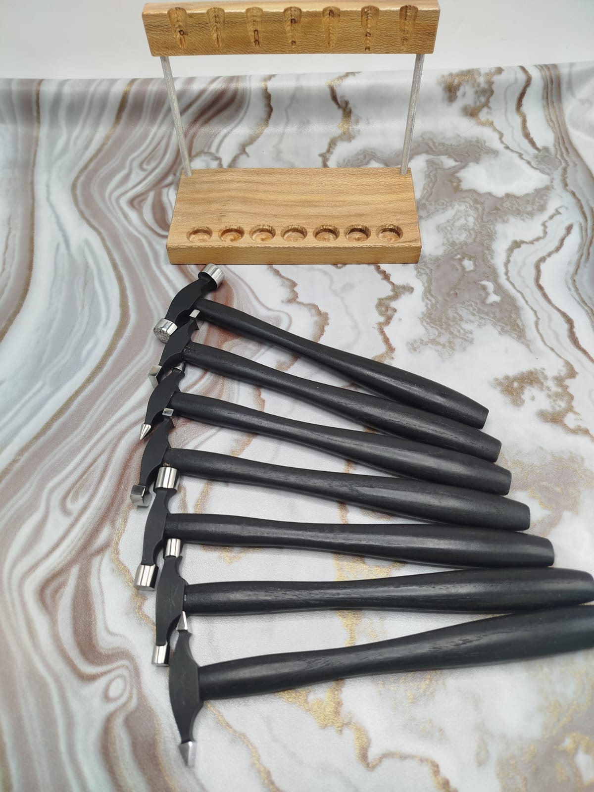 07-Pcs Jewelry Designer Hammer Set with Wooden Stand for Metal Forming Tools - Image 15