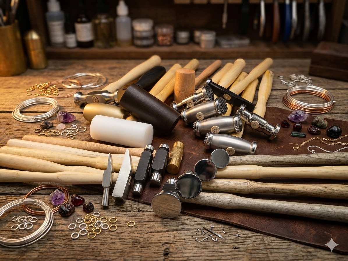 20 Pc Jewelry Hammer Set - Chasing Texturing Leather Wood Mallet Goldsmith Kit