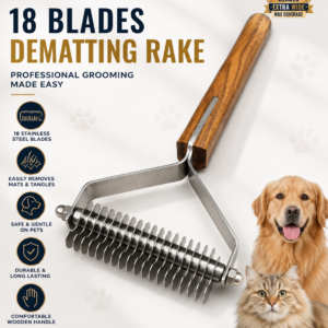 Coat King Dematting Rake 18 Blades Pet Grooming Tool for Dogs Cats Long Hair