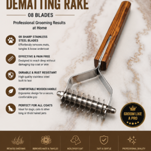 Coat King Dematting Rake 8 Blades Pet Grooming Tool for Dogs Cats Long Hair