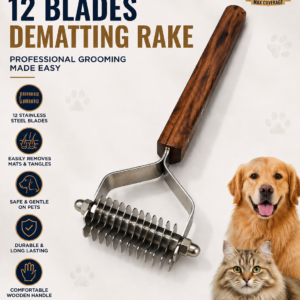 Coat King Dematting Rake 12 Blades Pet Grooming Tool for Dogs Cats Long Hair