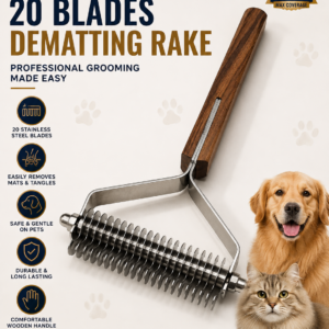 Coat King Dematting Rake 20 Blades Pet Grooming Tool for Dogs Cats Long Hair