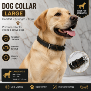 Dog Collar Large 18-24 Inch Leather Collar for Large Dogs with Strong Buckle