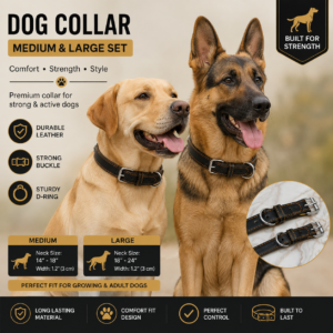 Dog Collar Set of 2 Medium & Large Adjustable Leather Collars for Dogs