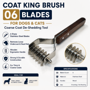 Coat King Dematting Rake 06 Blades Pet Grooming Tool for Dogs Cats Long Hair