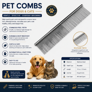 Pet Combs for Dogs and Cats Stainless Steel Grooming Tool Gentle Effective Everyday Detangling