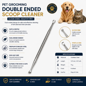 Pet Grooming Double Ended Scoop Cleaner Stainless Steel Ear Wax Removal Tool for Dogs and Cats