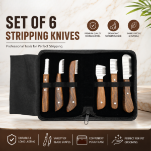 Stripping Knives Set of 6 Professional Pet Grooming Tools with Pouch Case