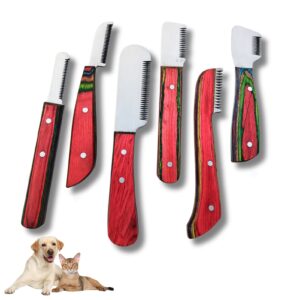 Professional Stripping combs kit (6 Pcs Set) for Dogs & Pets, Multi (RED) Wooden Handle