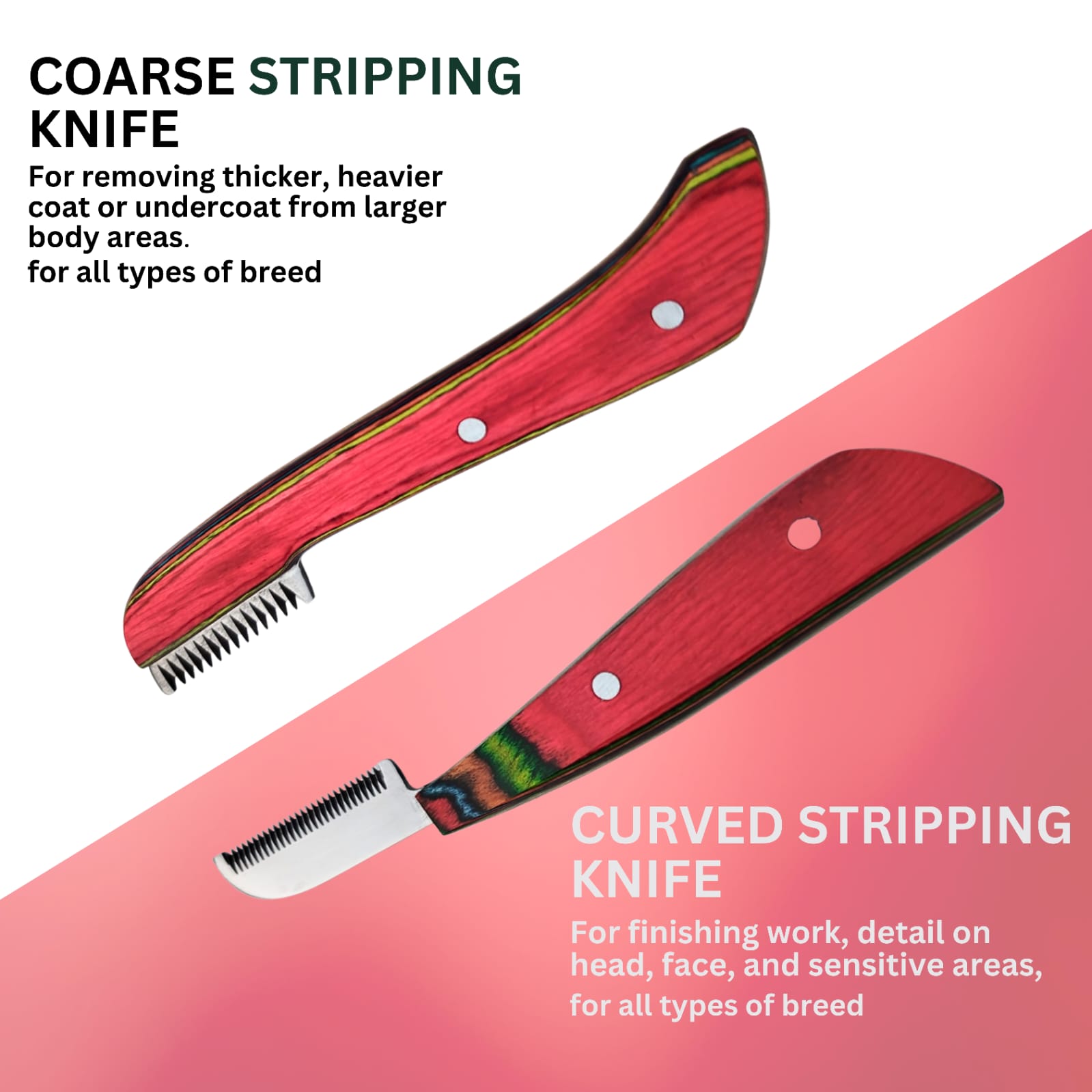 Professional Stripping combs kit (6 Pcs Set) for Dogs & Pets, Multi (RED) Wooden Handle - Image 5