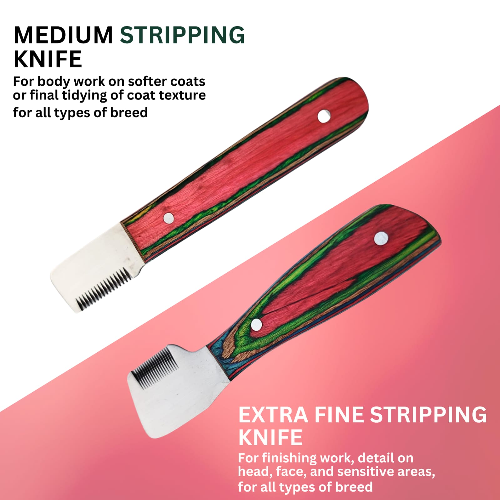Professional Stripping combs kit (6 Pcs Set) for Dogs & Pets, Multi (RED) Wooden Handle - Image 4