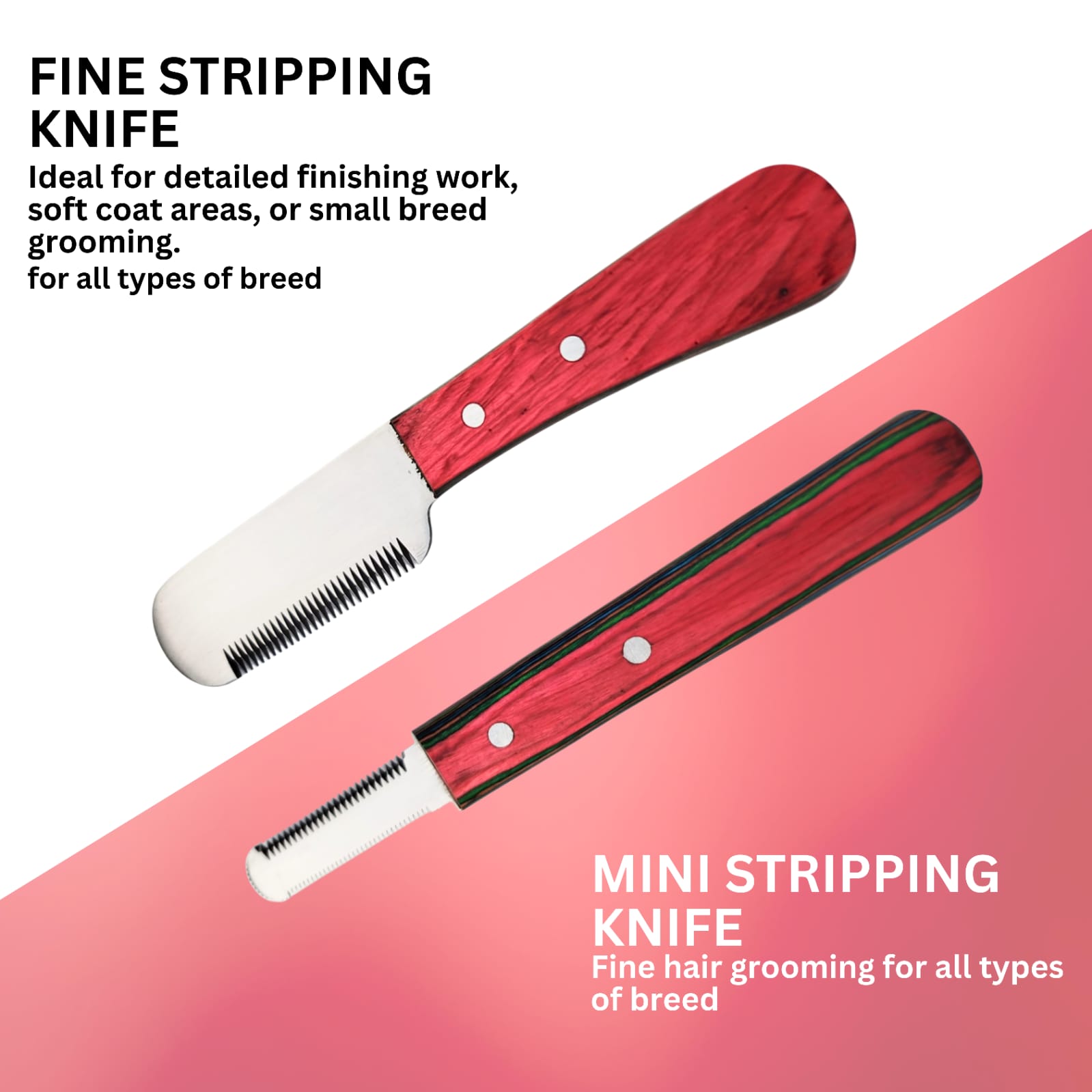 Professional Stripping combs kit (6 Pcs Set) for Dogs & Pets, Multi (RED) Wooden Handle - Image 3