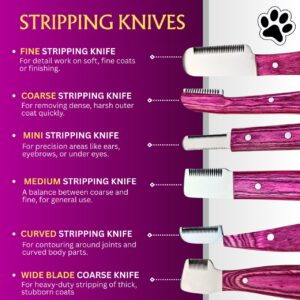 Professional Stripping combs kit (6 Pcs Set) for Dogs & Pets, Pink Wooden Handle