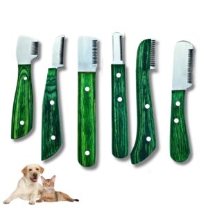 Professional Stripping combs kit (6 Pcs Set) for Dogs & Pets, Green Wooden Handle