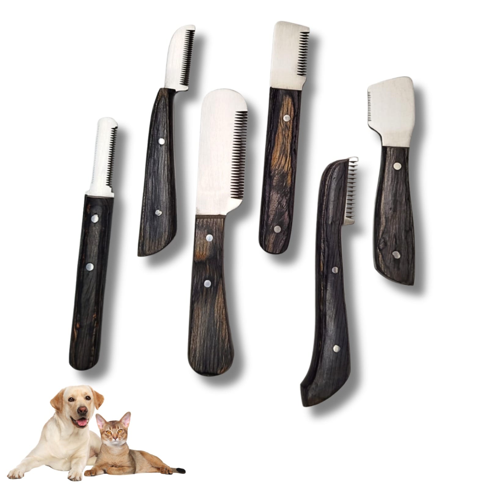 Professional Stripping combs kit (6 Pcs Set) for Dogs & Pets, Grey Wooden Handle - Image 2