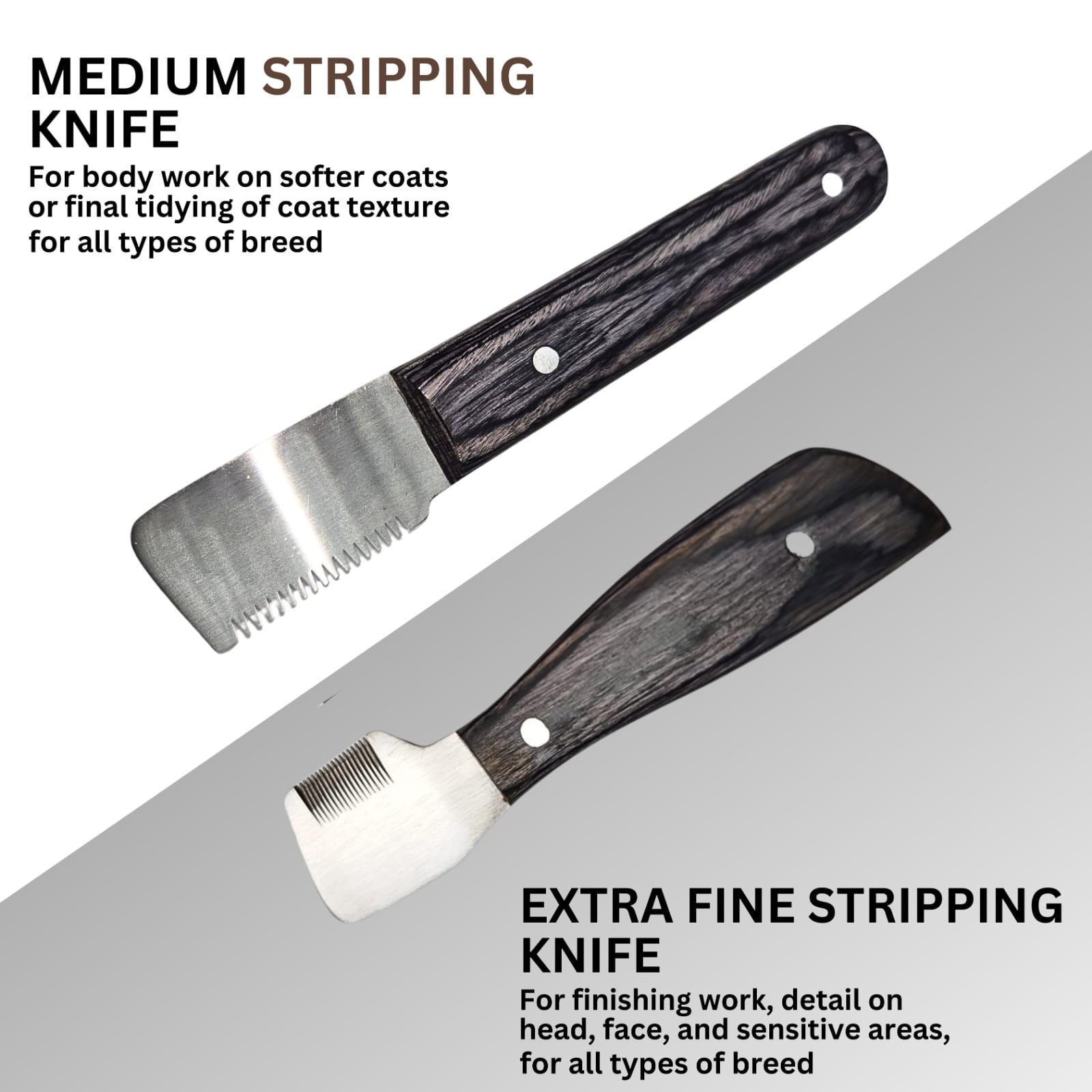 Professional Stripping combs kit (6 Pcs Set) for Dogs & Pets, Grey Wooden Handle - Image 3