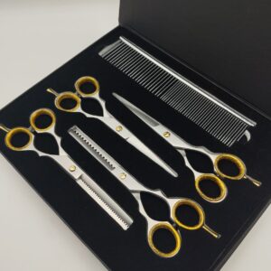 Pet Grooming Scissors Set 4 Pcs Stainless Steel Shears with Comb and Storage Box