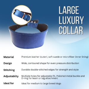 Luxury Leather Pet Collar Blue Hand Crafted Heavy Duty Dog Collar