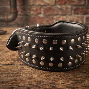 Spiked Leather Dog Collar Heavy Duty Black Studded Pet Collar for Large Dogs