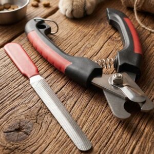 Pet Nail Clipper and File Set Stainless Steel Dog Claw Trimmer with Red Grips