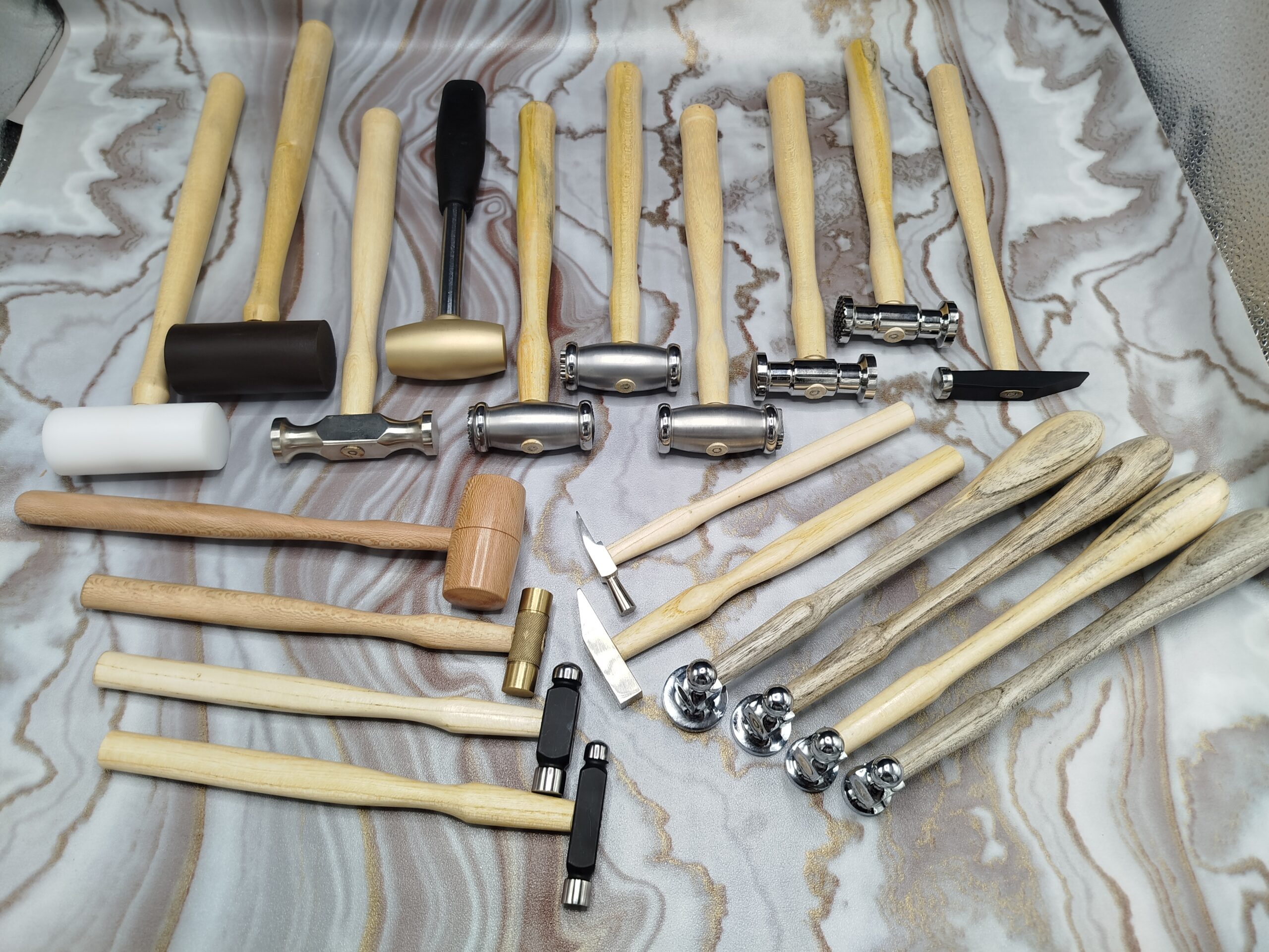 20 Pc Jewelry Hammer Set - Chasing Texturing Leather Wood Mallet Goldsmith Kit - Image 2