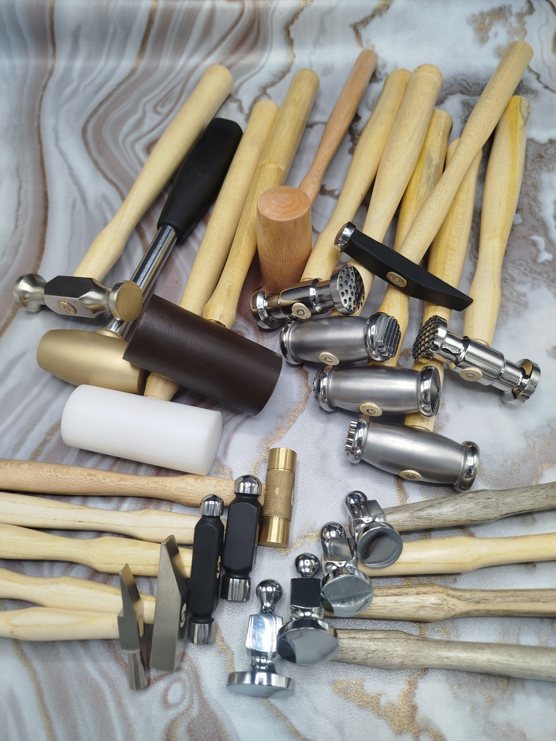 20 Pc Jewelry Hammer Set - Chasing Texturing Leather Wood Mallet Goldsmith Kit - Image 4