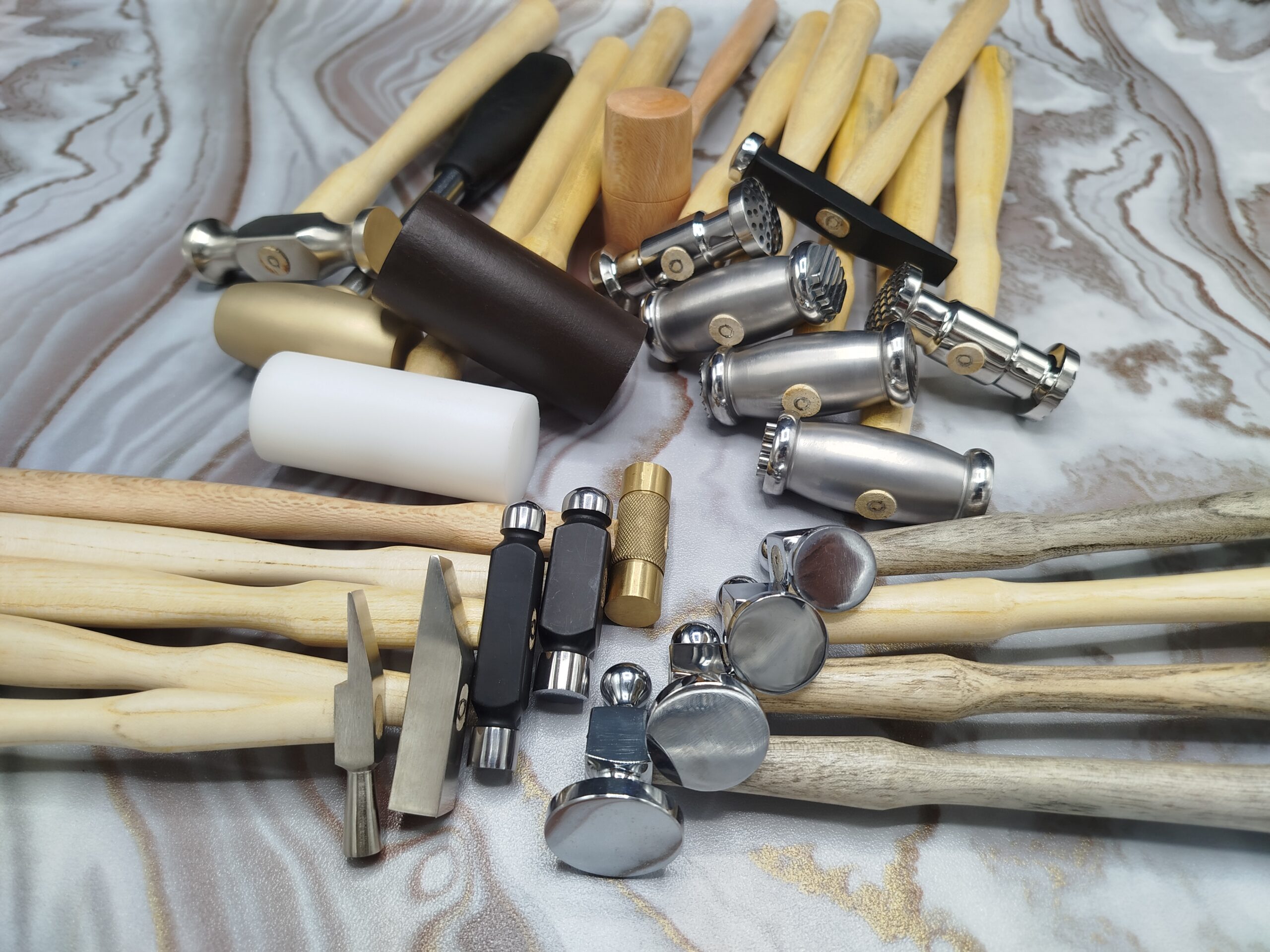 20 Pc Jewelry Hammer Set - Chasing Texturing Leather Wood Mallet Goldsmith Kit - Image 3