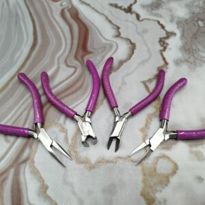 Professional 4-Piece Jewelry Pliers Set Top Cutter Side Cutter Chain and Flat Nose Pliers with Purple Grips