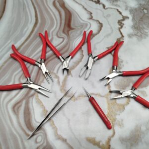 Professional Jewelry Pliers Set in Heart-Shaped Storage Pouch Red Handle Mini Pliers Kit