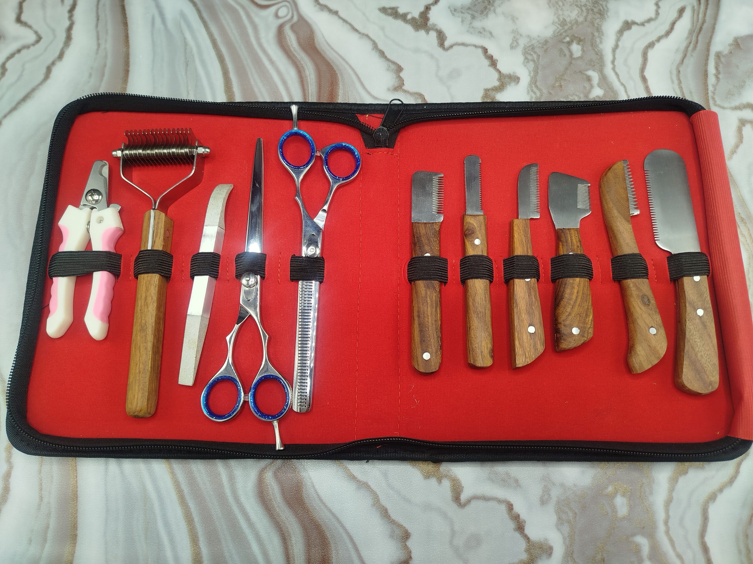 Professional Pet Grooming Tool Set Complete Care Kit with Stripping Knives Scissors and Case - Image 2