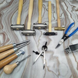 12 Pc Jewelry Making Tool Set - Texture Hammer Ball Peen Burnisher Divider Snip