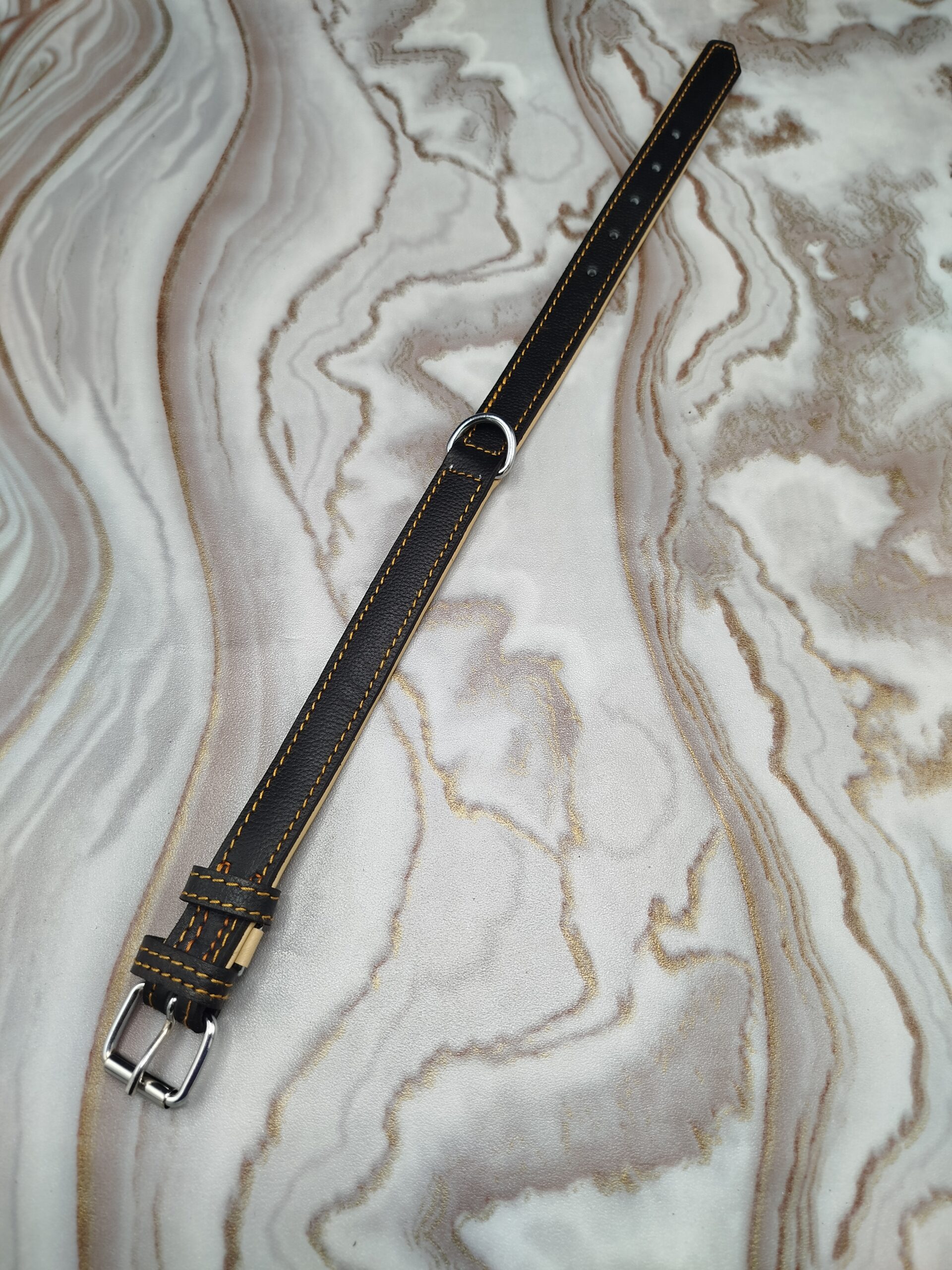 Dog Collar Medium 14-20 Inch Adjustable Leather Collar with Buckle & D-Ring - Image 2
