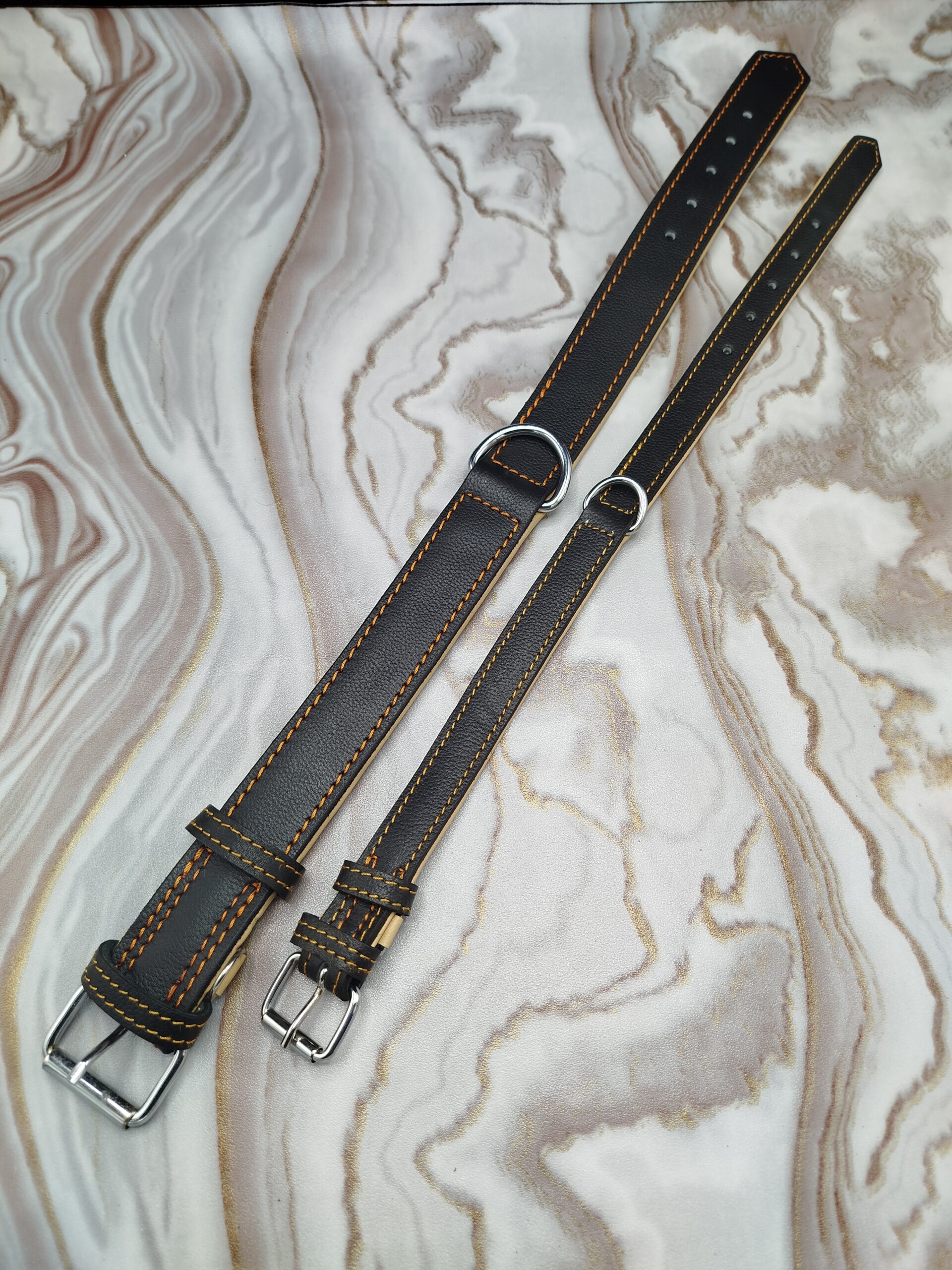 Dog Collar Set of 2 Medium & Large Adjustable Leather Collars for Dogs - Image 2
