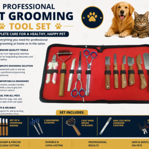 Professional Pet Grooming Tool Set Complete Care Kit with Stripping Knives Scissors and Case