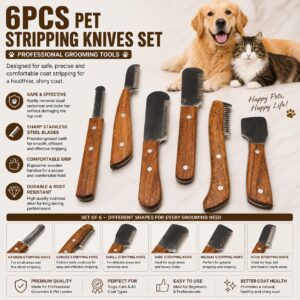 Professional Stripping combs kit (6 Pieces Set) for Dogs & Pets, Wooden Handle