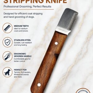 Medium Stripping Knife Professional Dog Grooming Tool with Wooden Handle