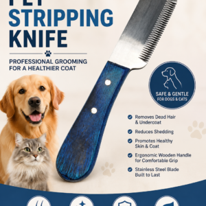 Dog Stripping Knife - Single Blade Pet Grooming Tool, Blue Wooden Handle