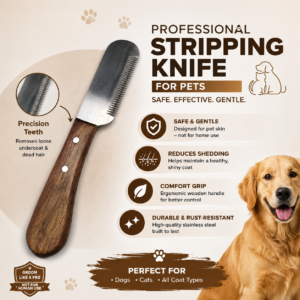 Dog Stripping Knife - Single Blade Pet Grooming Tool, Brown Wooden Handle